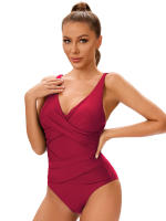 Nueva Monopiece De Verano Para Mujer Talla Grande Con Cuello En V Y Cross Ajustable Color Sólido Traje De Baño Elegante Y Sexy - details 6
