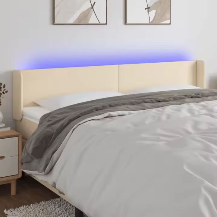 vidaXL Cabecero con LED de tela crema 203x16x78/88 cm - 1