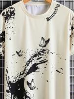 Camiseta De Hombre Casual Con Estampado De Mariposa Y Tinta Salpicante Cómoda Transpirable Secado Rápido Manga Corta Para Verano - details 6