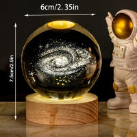 Lámpara De Noche LED 3D Galaxia Cristal Bola Patrón De Luna Saturno Y Papas Muñeco Luz Base USB Para Decoración De Habitación Y Hogar - details 8