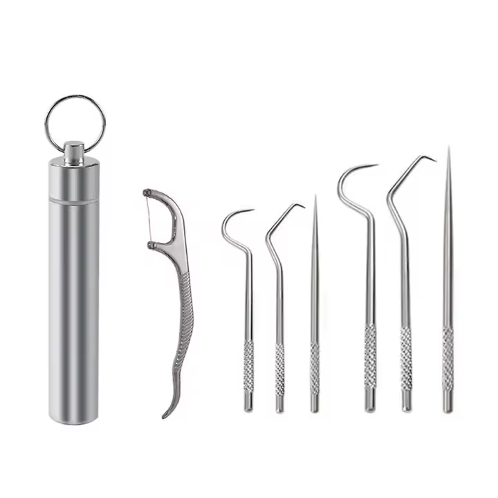 Juego de palillos de dientes metálicos reutilizables, limpiador de dientes portátil, hilo dental, herramientas de limpieza para el cuidado bucal, A - 1