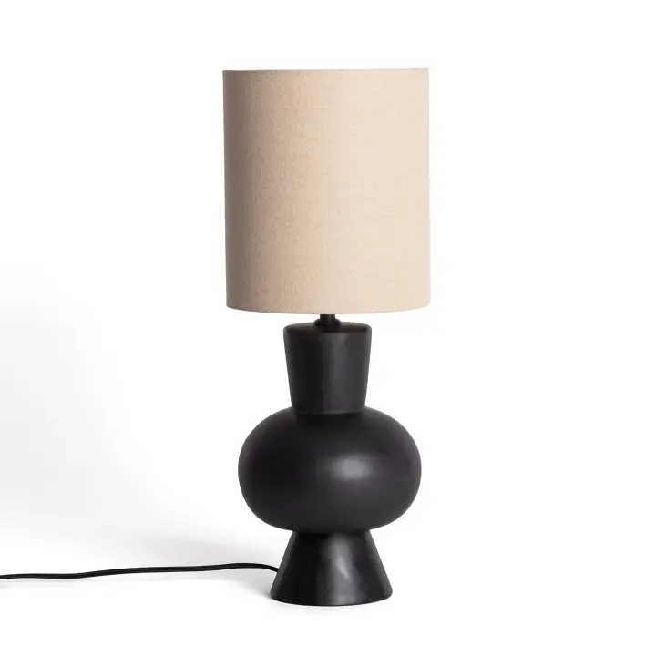 LEDKIA LIGHTING - Lámpara de Mesa Cerámica y Lino Amabel | Diseño Moderno y Sofisticado | Compacta y Resistente | Perfecta para Salón y Dormitorio, Negro, Lino - 1