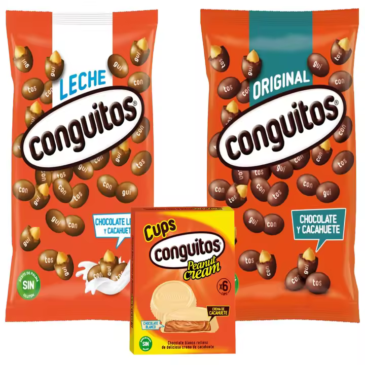 Pack Conguitos leche bolsa 1kg,negro bolsa 1kg,cups blanco pack 3x34g - 1
