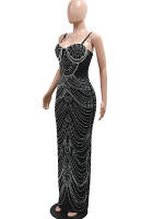 Beyprern Vestido Bodycon De Noche Dorado Con Perlas Y Diamantes Largo Para Fiesta Cumpleaños Año Nuevo Elegante Y Sexy - details 1