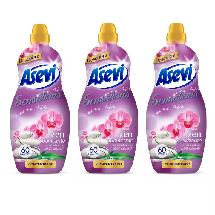 Asevi Suavizante Sensations Zen - Pack 3 Botellas Concentradas 🌸 Fragancia Relajante y Suavidad Duradera para Todo Tipo de Tejidos - 1