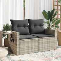 vidaXL Sofá de jardín con cojines 2 plazas ratán sintético en color Gris/beige y gris/Negro y crema y más | acolchados duraderos para sofás de jardín terraza exterior - details 4