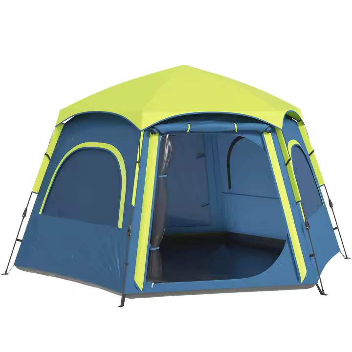 Outsunny Tienda de Campaña para 2-4 Personas Tienda de Camping Plegable con Fácil Instalación Ventanas de Malla Gancho y Bolsa de Transporte Protección UV Impermeable para Senderismo Azul y Verde - 1