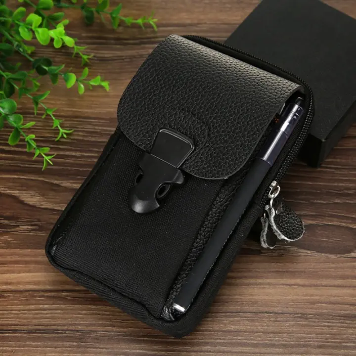 Bolsa De Cintura Para Hombre En Cuero PU Negro Con Doble Cremallera Bolso De Monedas Casual Para Exteriores - 1