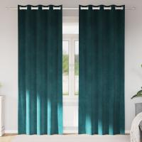 Cortinas Opacas vidaXL con Ojales 2 pcs Verde Oscuro de Terciopelo - details 0