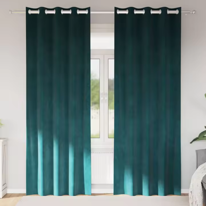 Cortinas Opacas vidaXL con Ojales 2 pcs Verde Oscuro de Terciopelo - 1