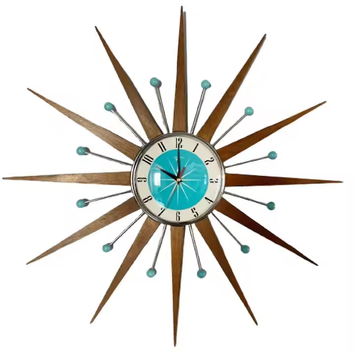 Vintage Mid Century Clock Battery Operated For Living Room Decoration - 1