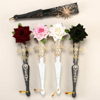 Abanico De Mano Lolita Gótico Victoriano Para Mujer Vintage Negro Blanco Rojo Rosa De Bambú Para Cosplay Fiestas De Halloween - details 1
