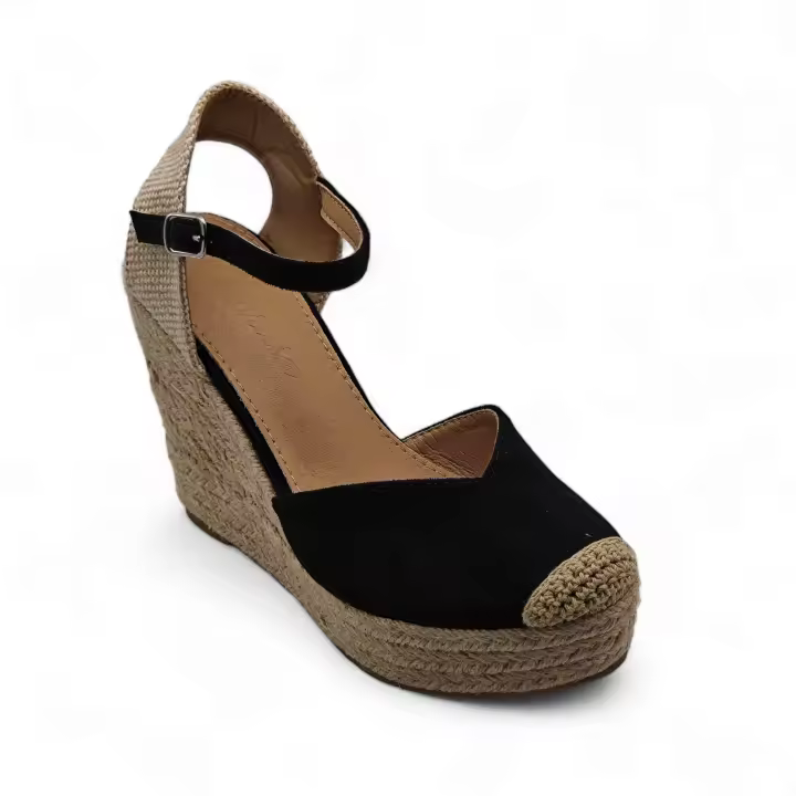 Calzados soraia, Sandalia de antelina y plataforma de yute, espardeñas de cuña, para mujer. - 1
