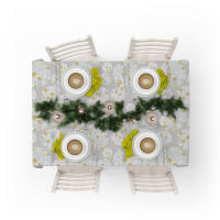 Lafabricadelastelas-Mantel Navidad  color gris y mostaza, tela algodón loneta estampada, lavable, suave, tejido de calidad, cuadrado y rectangular. Decoración hogar, cocina, salon ,comedor, balcón. Noche buena, navidad, noche vieja. - details 1