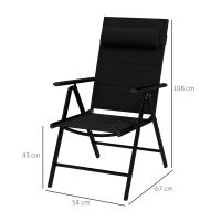 Outsunny Conjunto de 2 Sillas de Camping Plegables Sillas de Jardín con Marco de Aluminio Reposacabezas y Reposabrazos Carga 130 kg para Terraza Playa 54x67x108 cm Negro - details 2