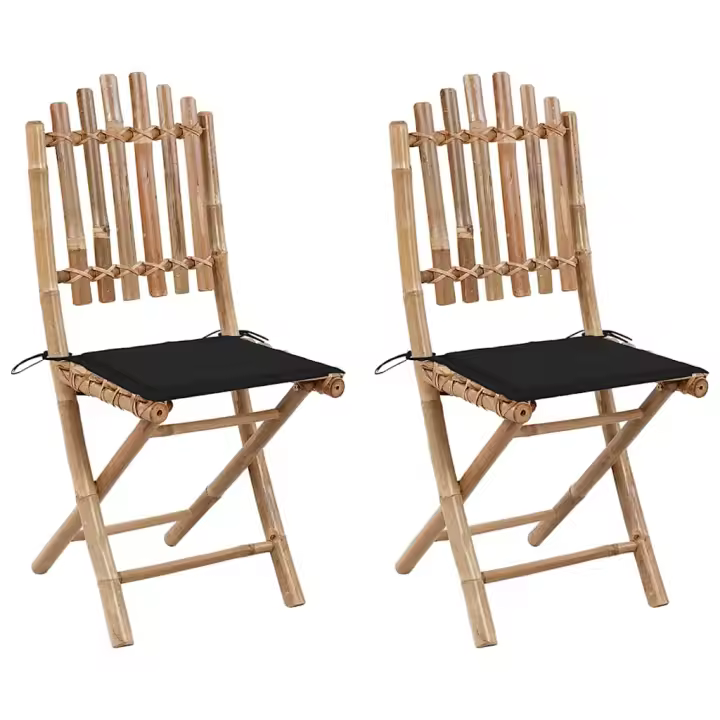 vidaXL Sillas de jardín plegables 2 unidades bambú con cojines en color Negro/Estampados cuadros grises/Rojo vino tinto y más | cómodas modernas ergonómicas para comedor cocina salón hogar - 1