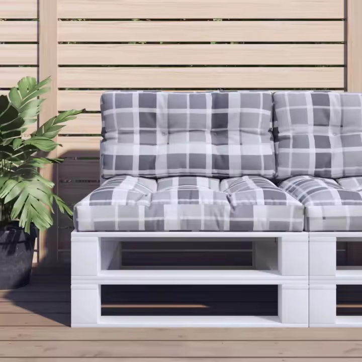 vidaXL Cojines para palets 2 unidades tela a cuadros rojos en color Estampado cuadros rojos/Crema/Antracita y más | acolchados duraderos para sofás de jardín terraza exterior - 1