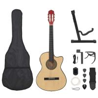 vidaXL Set guitarra occidental 12 pzas con ecualizador 6 cuerdas en color Negro/Marrón claro/Azul - details 1