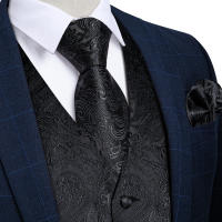 Chaleco De Seda Para Hombre Negro Con Paisaje Solido Para Boda Y Baile De Promoción Chaqueta De Cintura Con Corbata Para Traje DiBanGu - details 4
