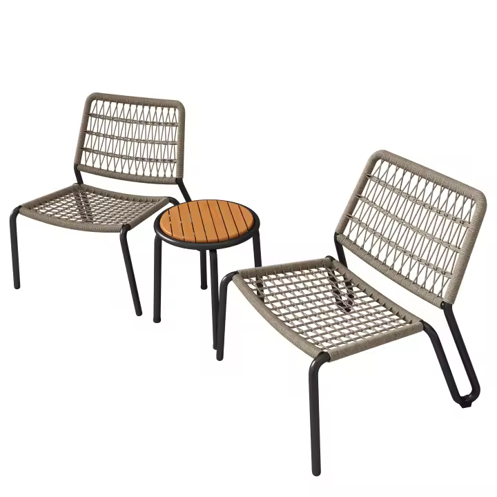 Set de Bistro de 3 piezas. Juego de muebles de Balcón de Maple galvanizado, Cuerda trenzada a mano, de Madera Mesa, Silla de 160 kg de Carga, ajustado para Terraza, Jardín y balcón, beige - 1
