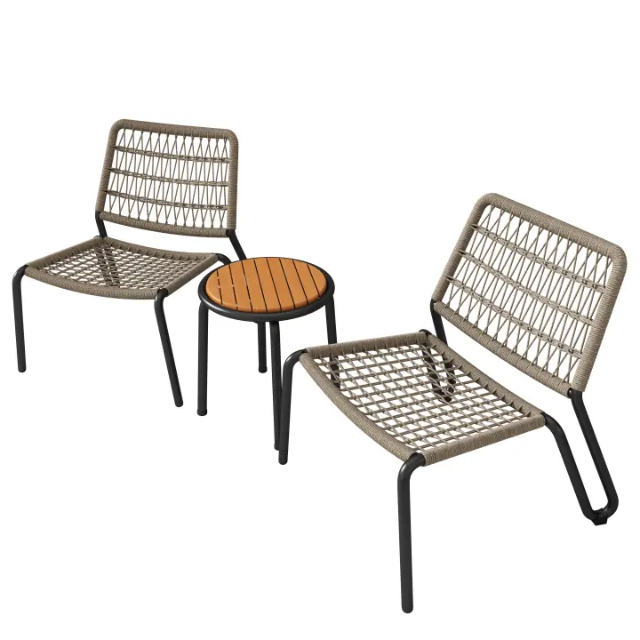 Set de Bistro de 3 piezas. Juego de muebles de Balcón de Maple galvanizado, trenzada Cuerda a mano, de Madera Mesa, Silla de 160 kg de Carga, ajustado para Terraza, Jardín y balcón, beige - 1