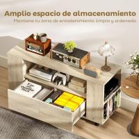 TV Unit with Wheels, Mobile TV Table, TV Unit up to 42 Inches, with 2 Drawers, Adjustable Shelves for Living Room, Dining Room, Bedroom, Natural Wood - details 7