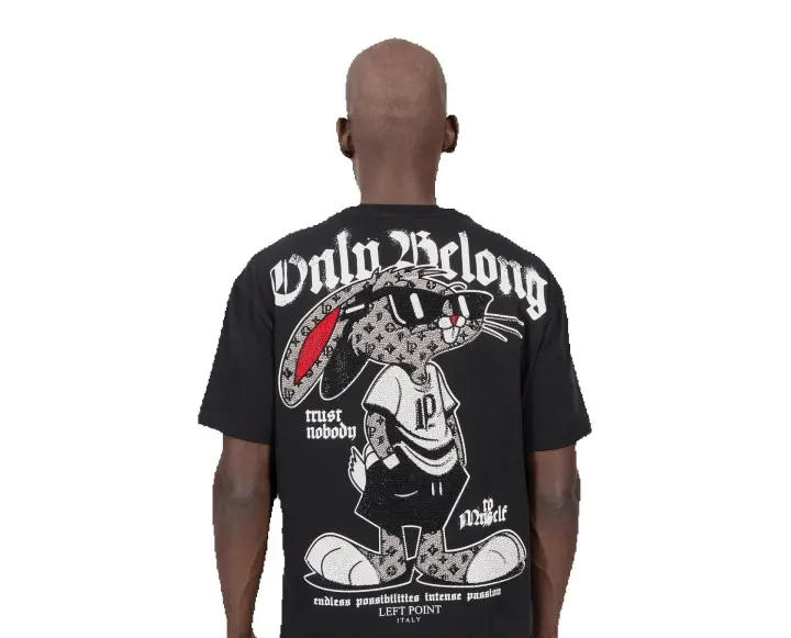 Camiseta Left Point Negra Pedrería Brillante Conejo Only Belong - 1