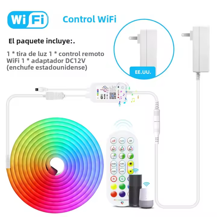 Tira De Luz LED RGB Neon 12V Control Por Voz Compatible Con Alexa Y Google Home Decoración Exterior Para Jardín Y Backlight - 1