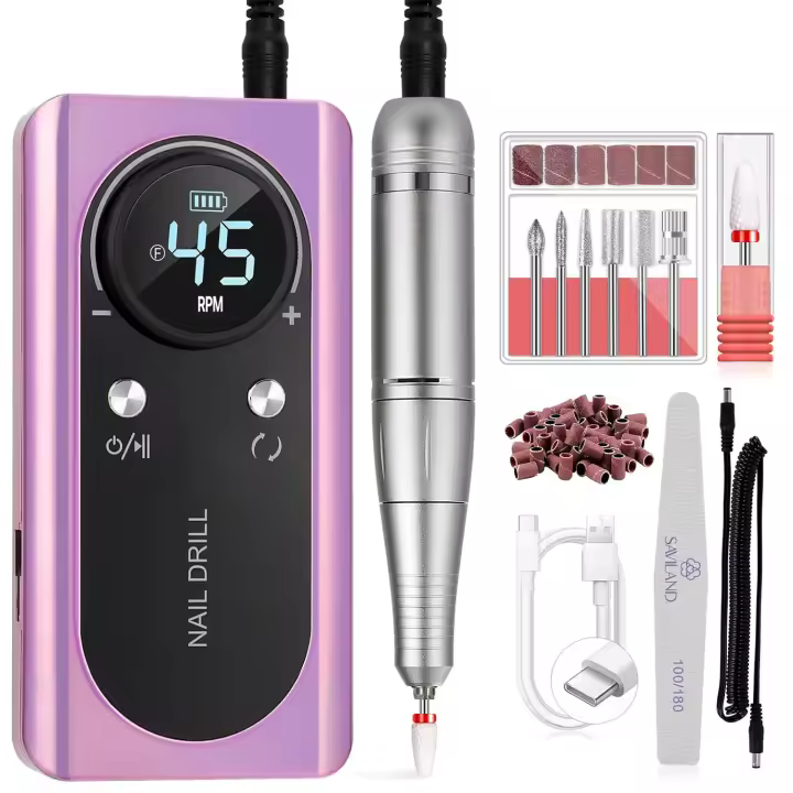 Taladro eléctrico de uñas, 45000 rpm, recargable, portátil, kit de taladro de uñas eléctrico con pantalla LCD inteligente para manicura de uñas de gel, pedicura, cuerpo reflectante, etc. - 1