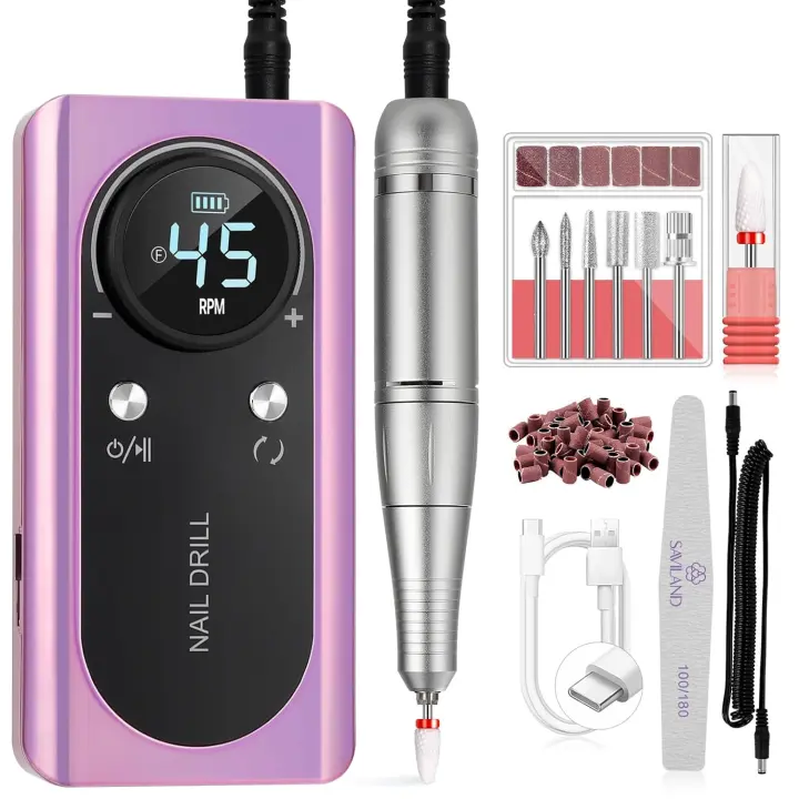 Taladro eléctrico de uñas, 45000 rpm, recargable, portátil, kit de taladro de uñas eléctrico con pantalla LCD inteligente para manicura de uñas de gel, pedicura, cuerpo reflectante, etc. - 1
