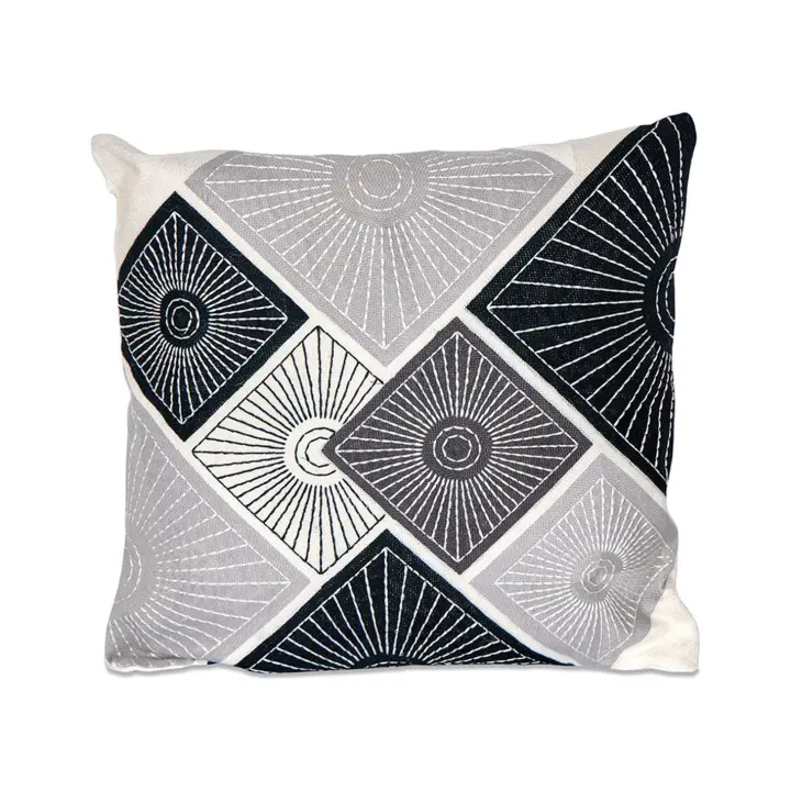 Cojín étnico Gris Negro Blanco Bordado 45*45 con Relleno - 1