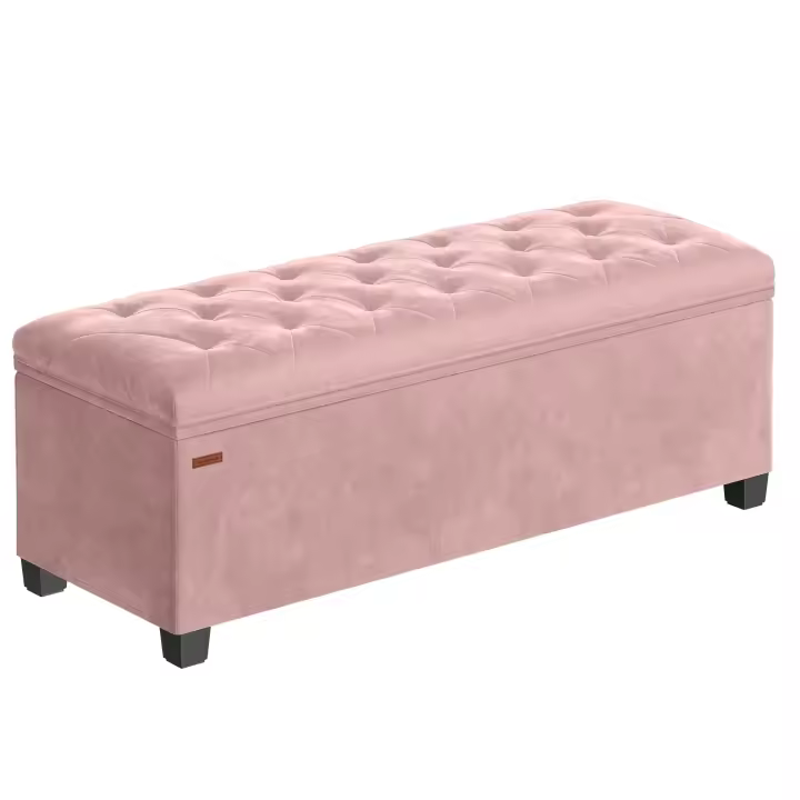 Banco de Pie de Cama, Banco Almacenaje, Soporta hasta 300 kg, para Sala de Estar, Dormitorio, Entrada, Gris y Rosa, 40 x 110 x 40 cm - 1