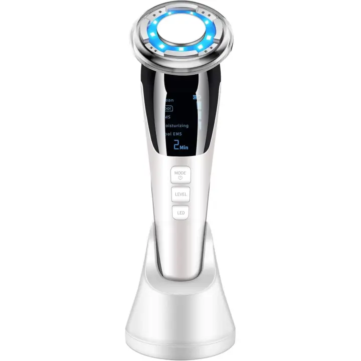 Dispositivo de ultrasonidos para la cara, dispositivo cosmético, eliminador de arrugas, masajeador facial por ultrasonido, dispositivo de belleza con fotón EMS ION, tratamiento caliente/frío para - 1