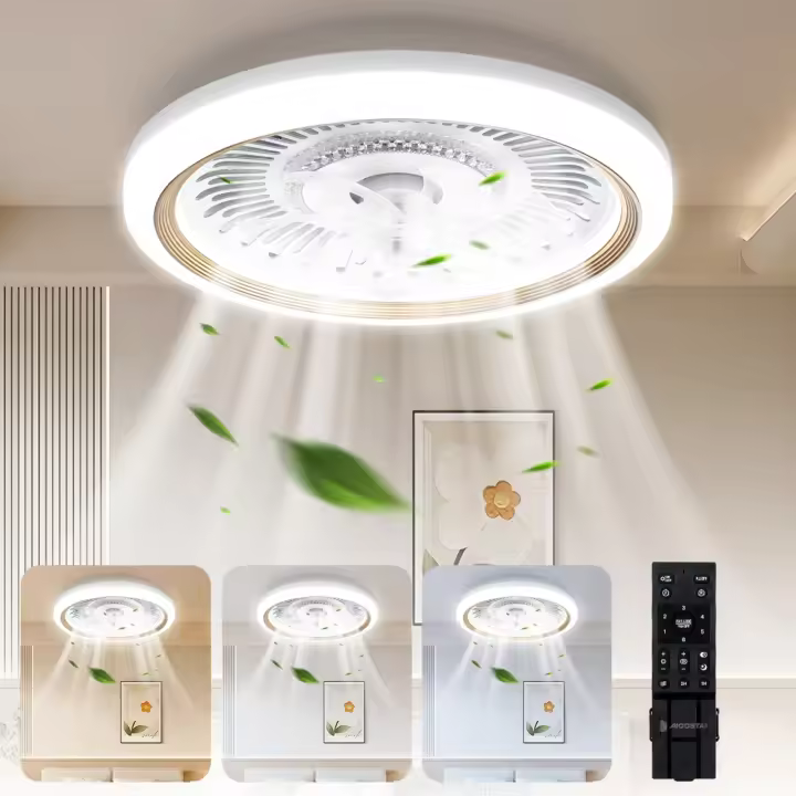 Aigostar Ventilador de Techo con Luz Silencioso, Φ50*16cm blanco y dorado, ajuste de brillo y color, Telecomando, Temporizador, modos de verano e invierno, Apto para Dormitorio, sala, comedor y cocina - 1