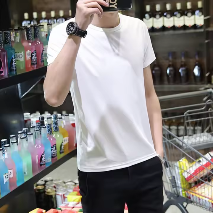 Camiseta Slim Para Hombre Camiseta Sencilla Estándar En Blanco Y Negro Top Casual De Polyester Para Todo El Año - 1