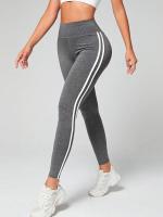 Leggings Deportivas De Control De Abdomen Con Rayas Lateral Para Mujer High Waist Elastic Waist Polyester Yoga Pantalones Comprimido - details 4