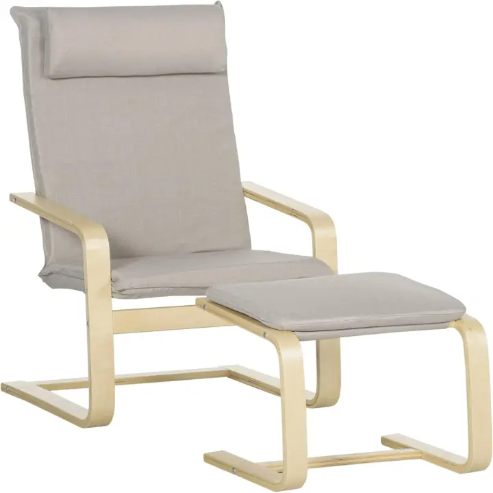 Sillón de Salón con Otomana Tapizado en Tela Butaca Moderna con Respaldo Alto Reposabrazos Almohada Extraíble para Dormitorio 67x69x100 cm Gris - 1