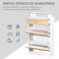 HOMCOM Mueble Zapatero Armario Zapatero con 3 Cajones Estante de Vidrio y Asa de Aluminio para Pasillo Entrada Carga 50 kg 60x24x105,5 cm Natural - details 0