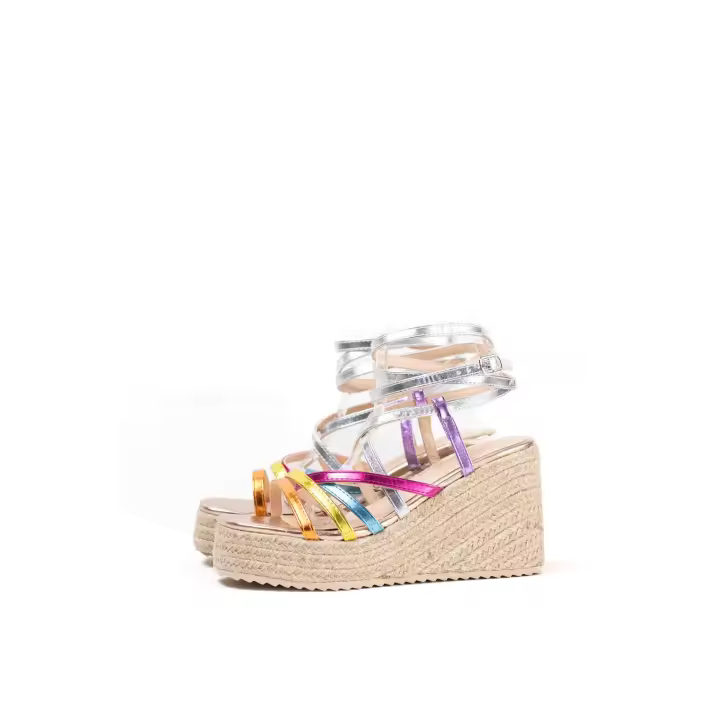 Lyla Wang Sandalias cuñas altas con plataforma de espartos para mujer con tiras cruzadas - 1