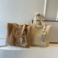 Bolso De Hombro Para Mujer De Paja Tejida De Lujo En Verano Capacidad Grande Casual Con Borla Bolso De Mano De Moda Para Playa Y Viaje - details 9