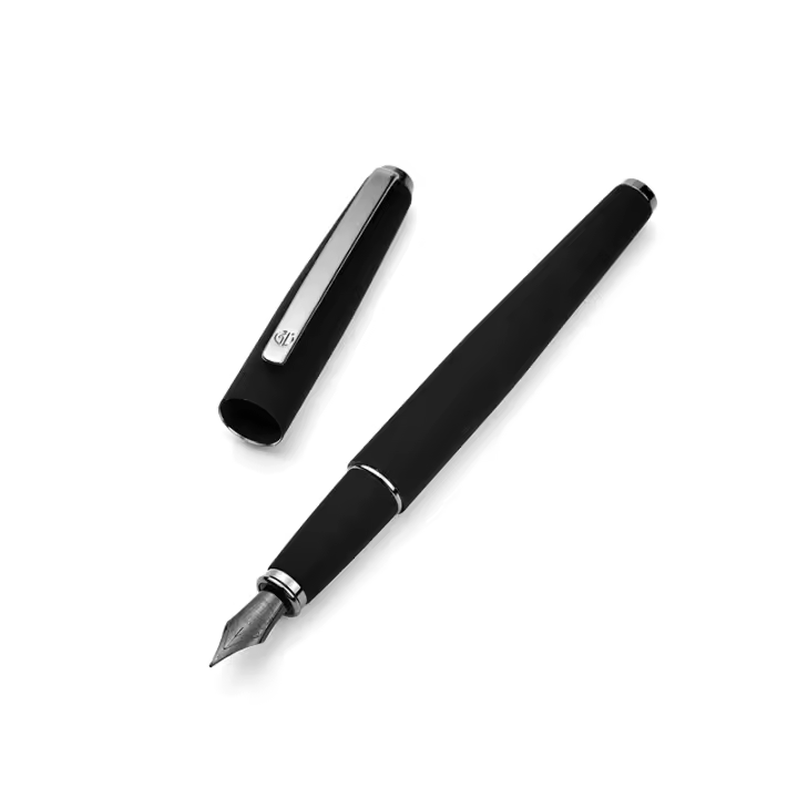 HongDian 517D Pluma Fuente De Tinta Mate Negra Con Clip De Plata Y Punta Curva EF F Para Escuela Y Oficina Suministros De Papelería Regalos - 1