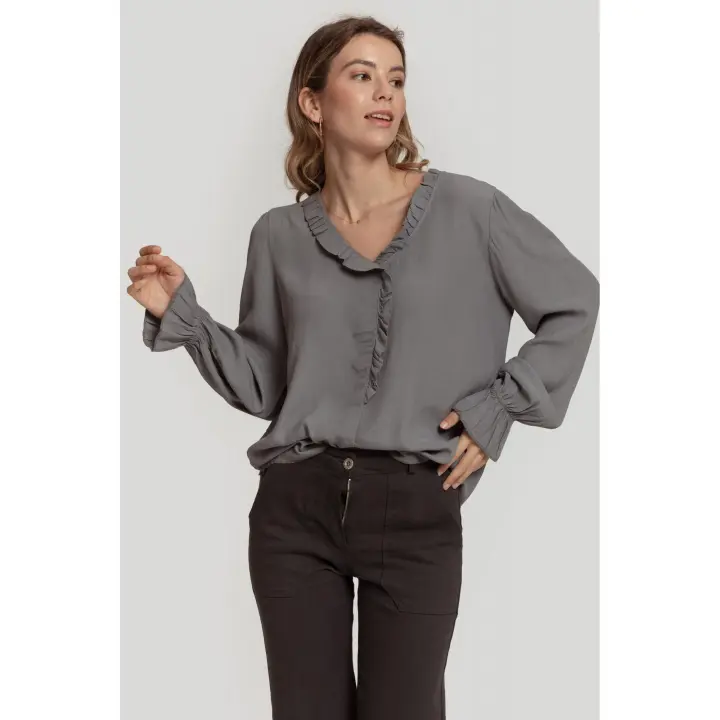 BLUSA DE MUJER CON PUÑO EN COLOR GRIS TALLA M - 1