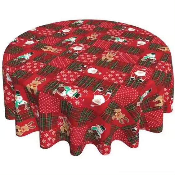 Mantel redondo de 60 pulgadas, mantel navideño, mantel navideño, mantel lavable para mesa, fiesta, cena - 1