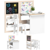 AIYAPLAY Mesa y Silla Infantil de 2 Piezas Mesa Infantil con Silla y Caballete Plegable para Niños de +3 Años con Estantes y Rollo de Papel para Dormitorio Sala de Juegos Blanco - details 0