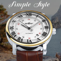Reloj Mecánico De Moda WINNER Para Hombre Con Straps De Cuero Marrón Y Calendario Date Resistente Al Agua Y Shock Con Display Romano - details 0