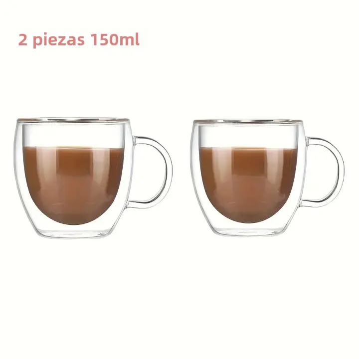 2pc Tazas De Café Expreso De Vidrio Doble Muralla Con Mano Transparente Para Bebidas Frías Leche Jugo 150ml 250ml Eco-amigable - 1