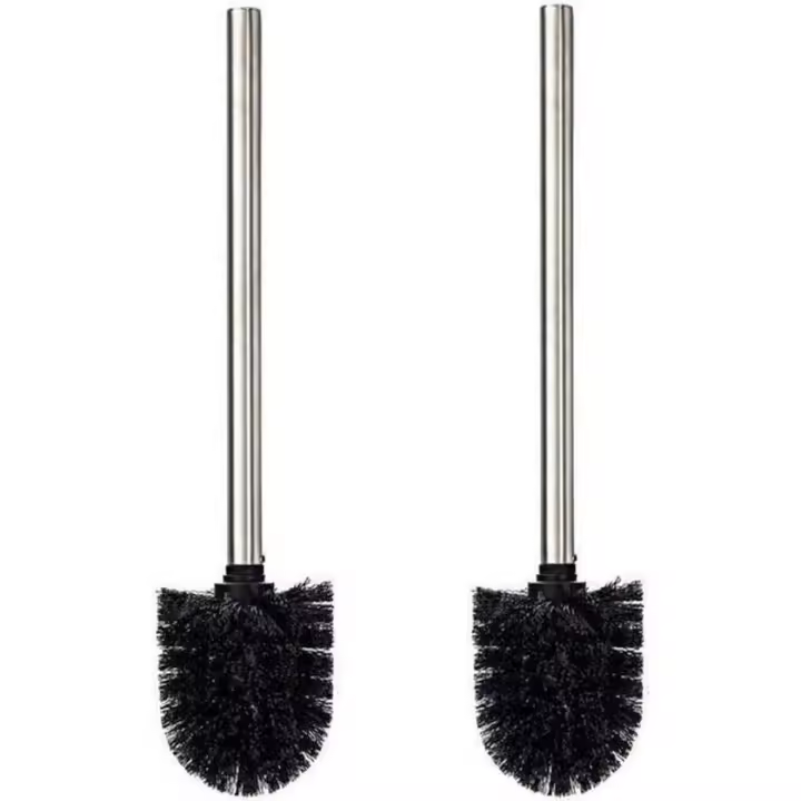 Escobilla de baño Negra con Mango de Maple inoxidable - Escobilla de baño - Juego de 2 - Cabeza de Tornillo - 1