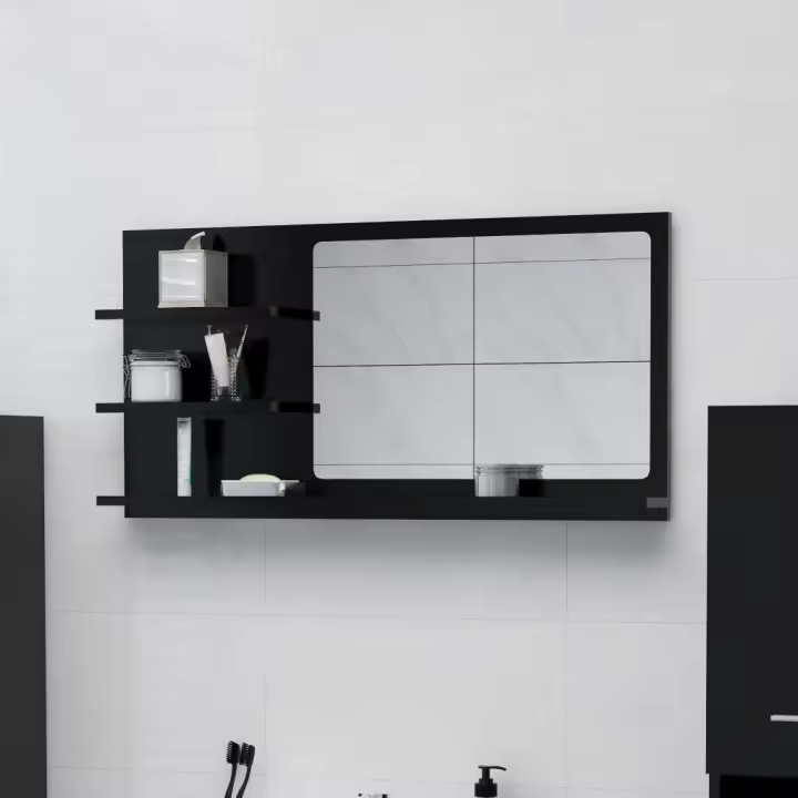 vidaXL Espejo de baño madera contrachapada negro 90x10,5x45 cm - 1