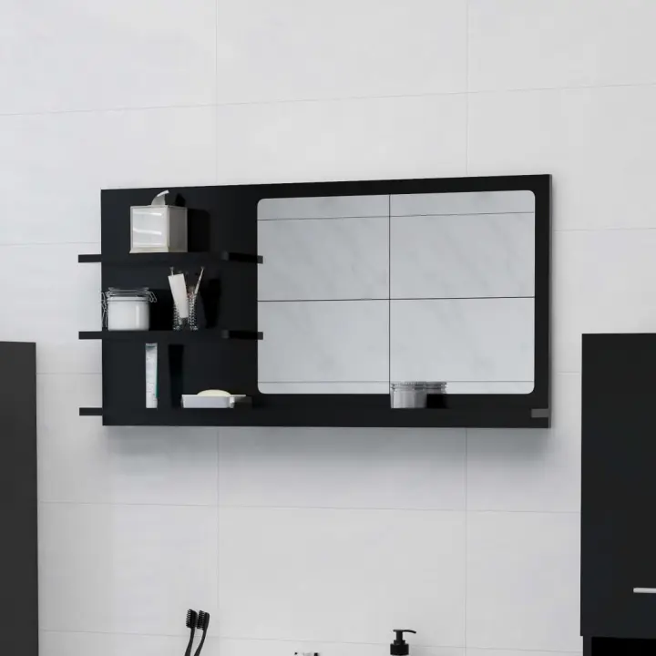 vidaXL Espejo de baño madera contrachapada negro 90x10,5x45 cm - 1