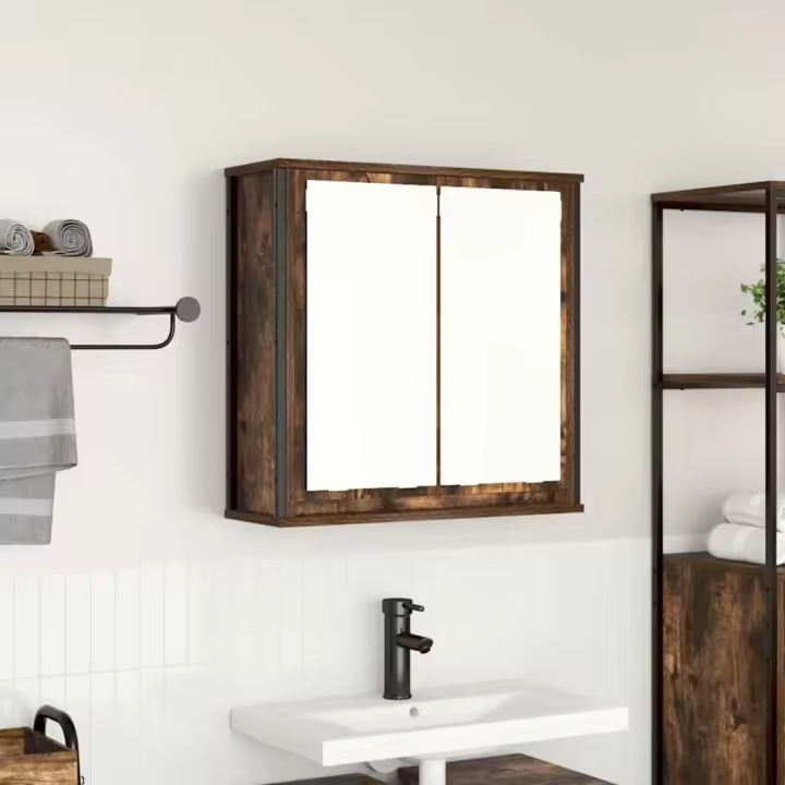 vidaXL Mueble de baño de pared con espejo roble ahumado 60x21x60 cm - 1